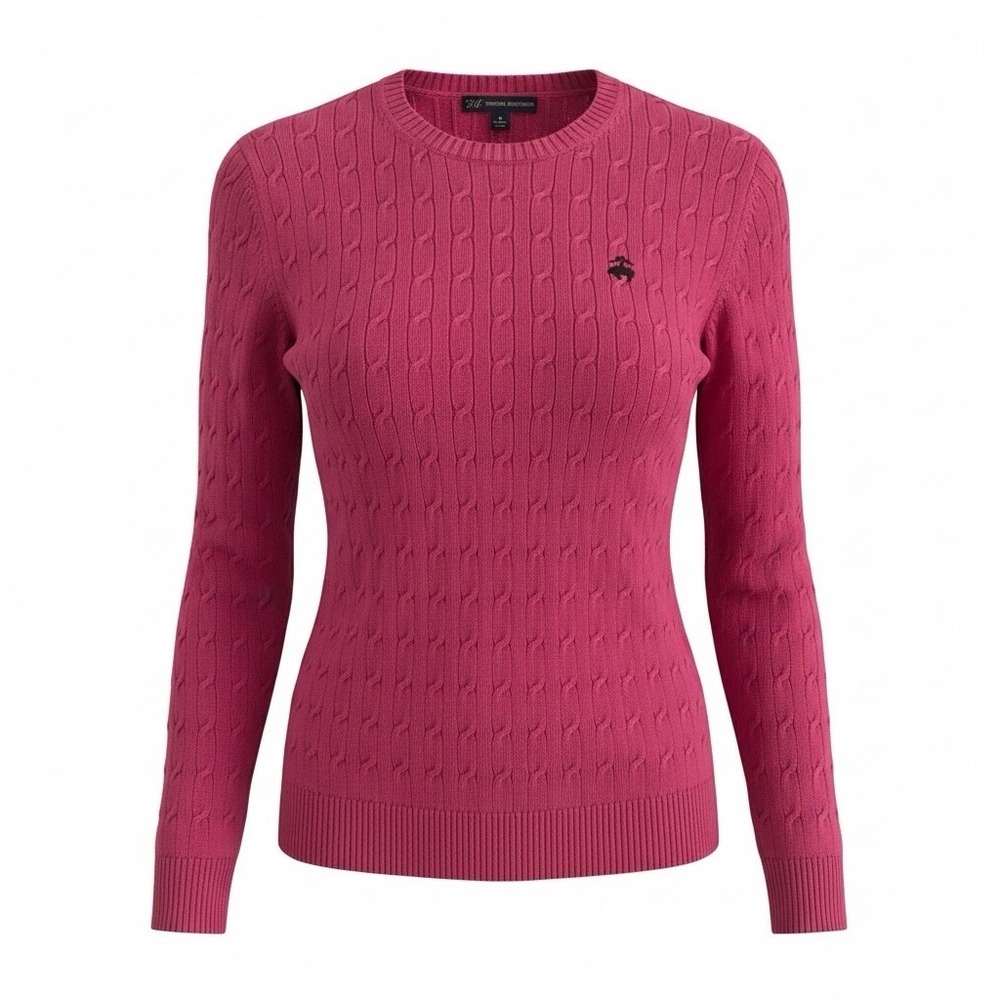 Brooks Brothers Pink Cable Knit Pullover Sweater Crew Neck Women M Long Sleeve
